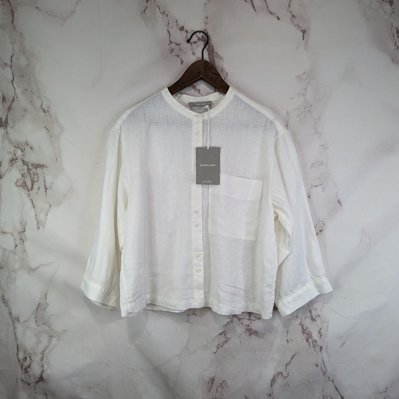 Everlane Shirt Womens White Button Up Linen Pocket Popover Billow Blouse - Picture 2 of 13